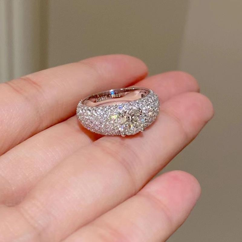 Gypsy Full Diamond Dense Diamond Ring Women's Light Luxury Niche Design Advanced Sense 925 Sterling Silver Thick Platinum Plated Ring