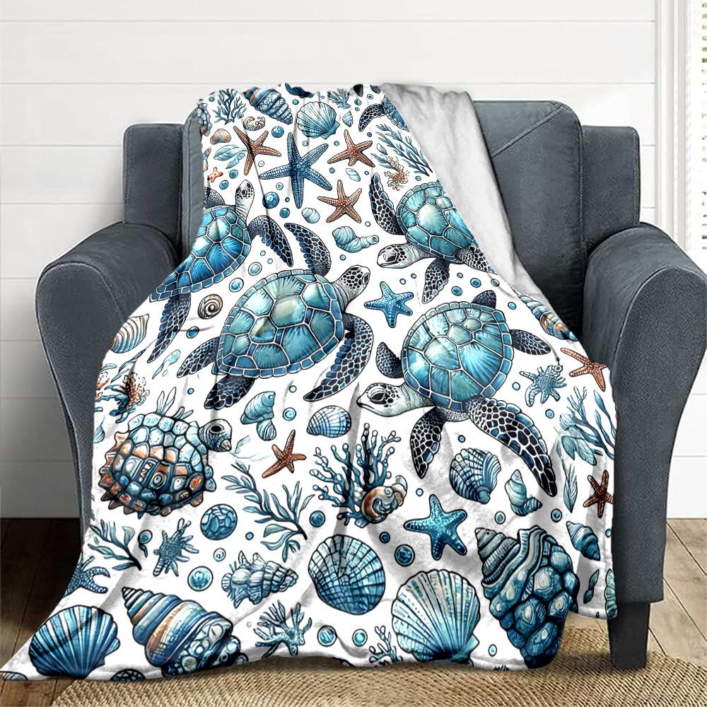 1pc Sea Turtle Pattern Blanket Warm, Cozy, And Soft, Suitable for Sofas, Beds, Cars, And Office Use.Perfect for Camping And Travel, Making It a Great