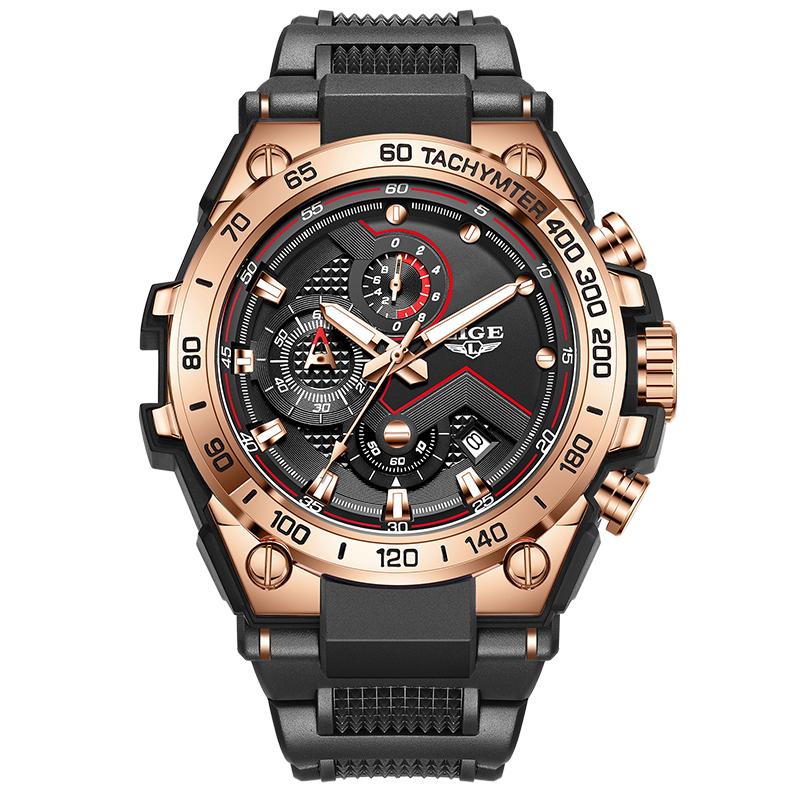 LIGE military Men's watches waterproof calendar Fashion clock luminous quartz wristwatch silicone watches for men reloj hommes