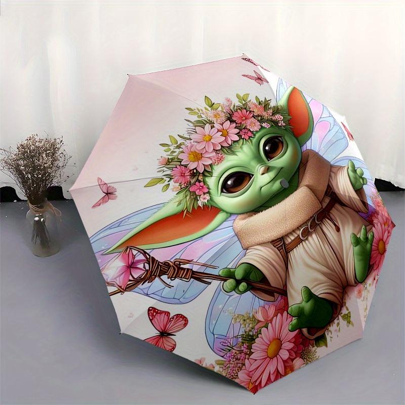 Yoda,Floral Fantasy Fully automatic themed umbrella 8 ribs durable iron frame, tri fold compact design, perfect as a gift, travel umbrella