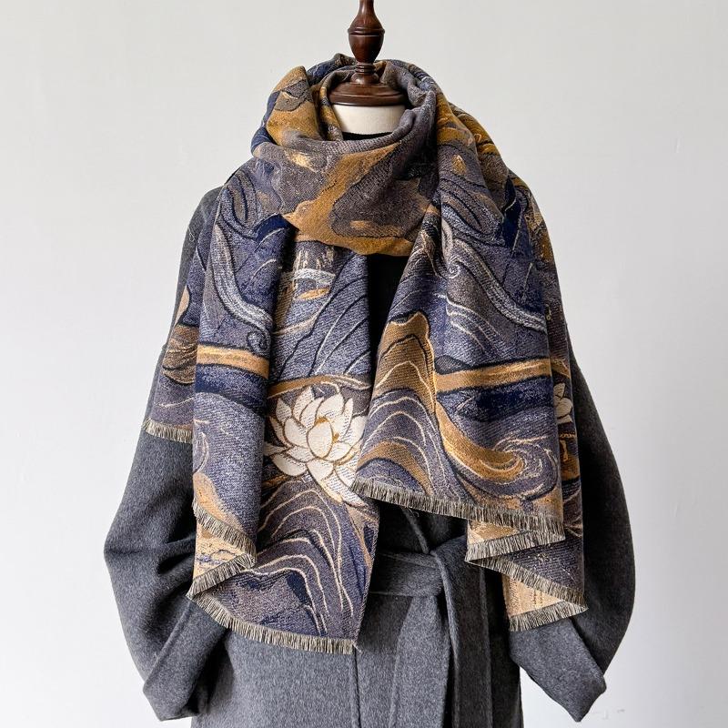 Scarf Women's New Autumn and Winter Jacquard Craftsmanship Imitation Cashmere Thickened Shawl Dunhuang Series Warm Scarf