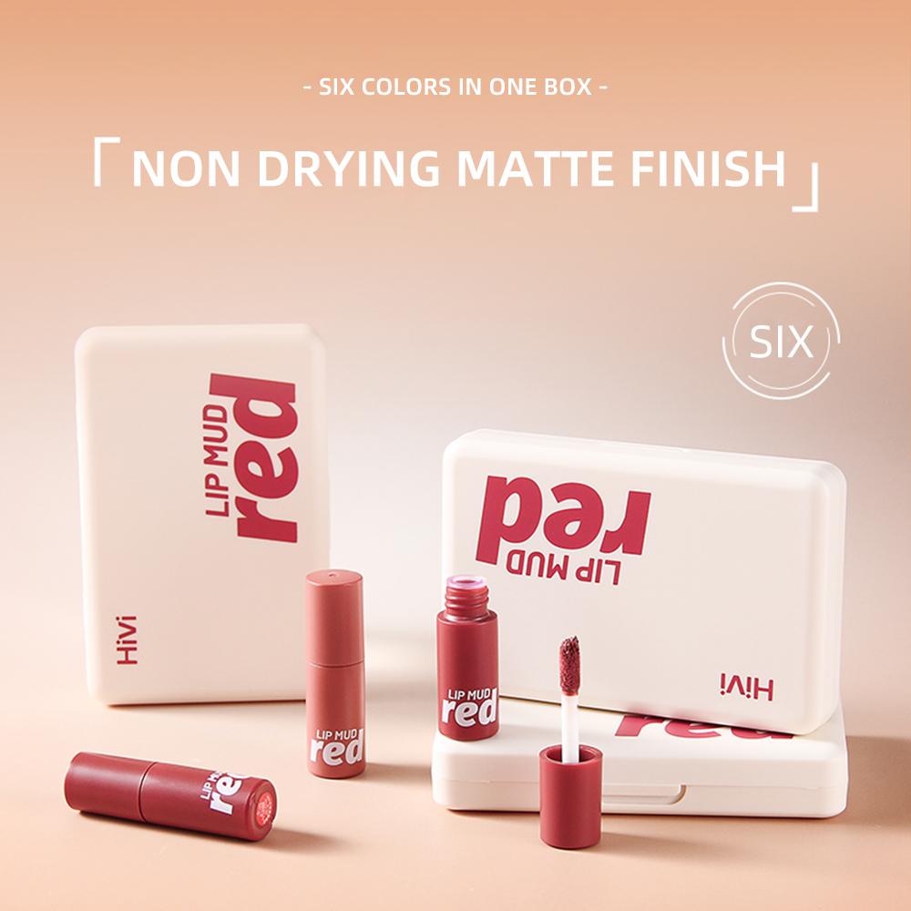 Velvet Mist Matte Lip Tint & Cheek Mud Dual-use Lip Clay Lightweight Soft Lip Mud High Pigmented Long Lasting Lipstick Set Box