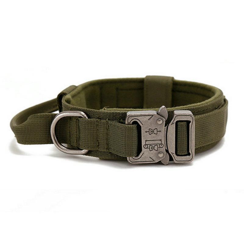 Military Tactical Dog Collar Durable Adjustable Nylon Collar with Control Handle for Medium Large Dogs Walking Pet