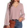 Женский повседневный и модный топ с V-образным вырезом, однотонный, со вставками, с длинными рукавами
