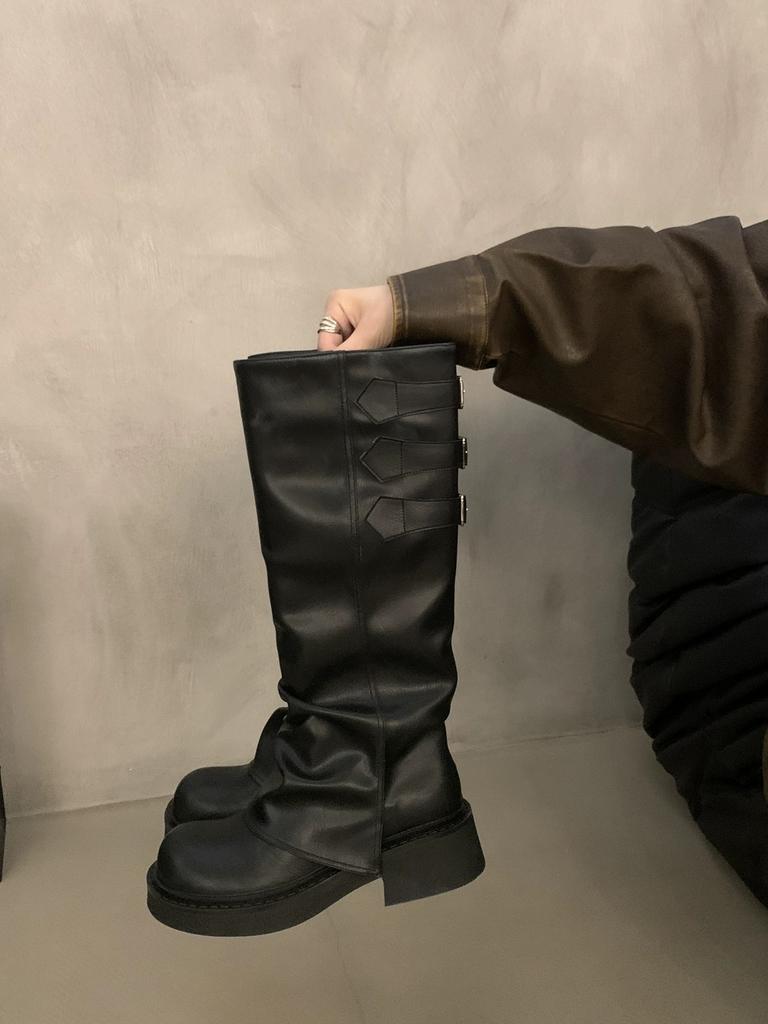 High Appearance Level Thick Bottom Round Head Thin Fashion All Comfortable Non-slip Breathable Wear-resistant High Boots Women