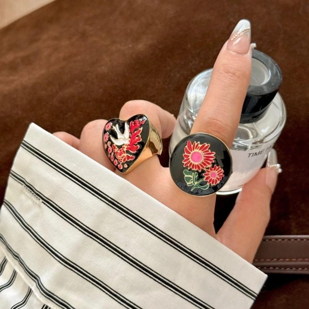 Luxury Enamel Ring Vintage Chunky Ring Personality Retro Drip Oil Ring Jewelry Gift