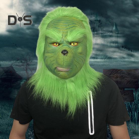 Christmas Face Cushion Realistic Latex Green Head Cover Santa Claus Cosplay Costume Christmas Party Accessories for Adults Teens