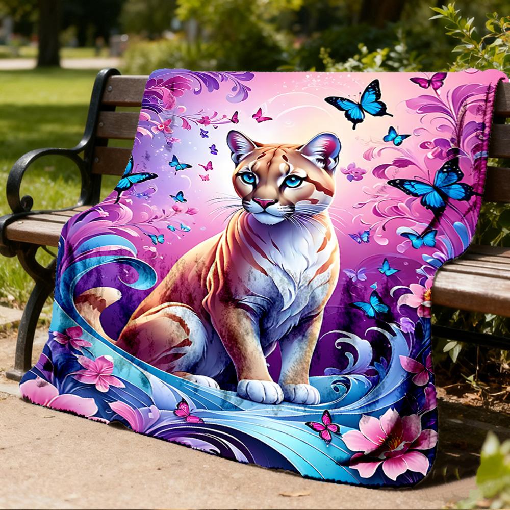 1pc Cheetah Floral Butterfly Throw Blanket Polyester Fiber, Lightweight Flannel, Soft & Warm, All Season Use for Outdoor, Camping Digital Print