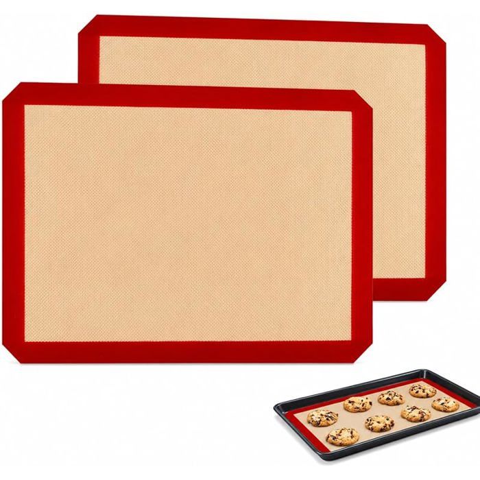 Lot de 2 tapis de cuisson en silicone réutilisables antiadhésifs pour four, fibre de verre, jusqu'à 230 °C