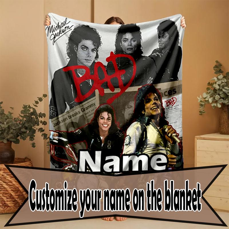 Custom Name Personalized Michael Jackson Print Blanket, Home Decor, Bedroom, Sofa, Camping, Couch, Gifts for Birthday Christmas