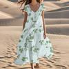 Женские летние модные пляжные платья с V-образным вырезом и коротким рукавом с цветочным принтом