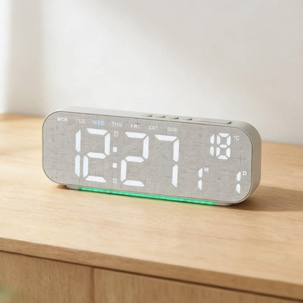 Wood Grain Digital Alarm Clock Multi-functional LED Alarm Clock Desk Clock Office Use