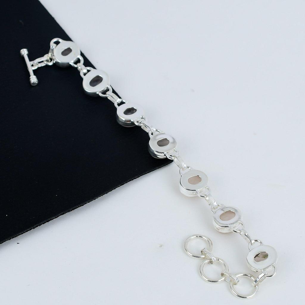 Удивительный браслет из розового кварца ручной работы из стерлингового серебра 925 пробы, браслет из розового кварца для жены, браслет унисекс, подарок на День матери