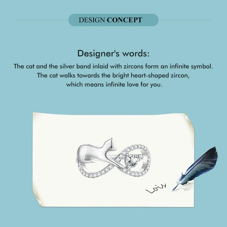 Bisaer Кольцо из стерлингового серебра 925 пробы с милым котом, обещание, бесконечное сердце, циркон, кольцо с домашним животным, платиновое ювелирное изделие для женщин