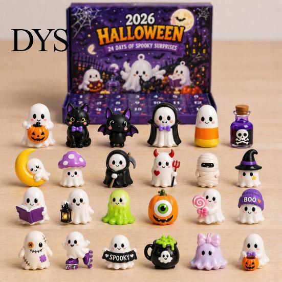 Non Repeating Halloween Baubles Advent Calendar 2026, 24 Day Ghost Countdown with Miniature Figurines Collectible Figures, Gifts for Kids Boys Girls,