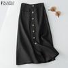 ZANZEA Женские винтажные свободные трапециевидные юбки с высокой талией, однотонные хлопковые юбки