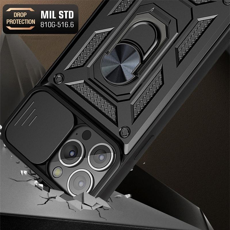 Чехол-бампер Armor Slide с защитой камеры для iPhone 13 12 11 Pro Max XR XS Max 6 7 8 Plus, с подставкой-кольцом, противоударный