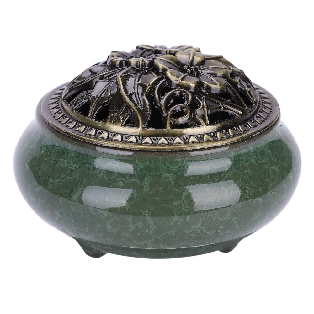 Mini Round Incense Burner with Lid, 10cm Outer Diameter, Includes Flame-Retardant Cotton and Incense Holder, Easy to Clean, Desktop Incense Burner