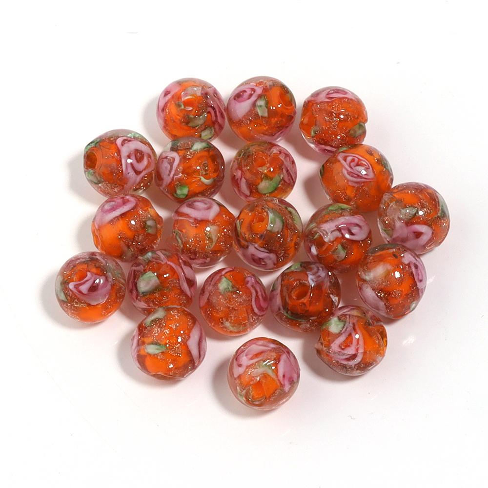 10Pcs 8mm Lampwork Transparent Flower Beads Glass Loose Round Beads For Handmade Women Bracelet Making DIY Jewelry Supplies