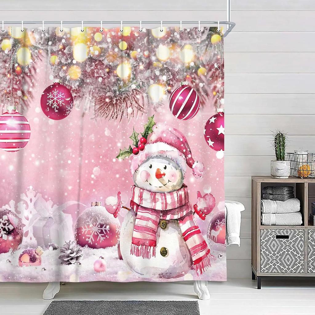 GAEChristmas Зимний Снеговик Розовый Шар Занавеска для Душа Снежинка Сосна Ветка Ванная Комната Занавеска для Праздничных Украшений Водопро
