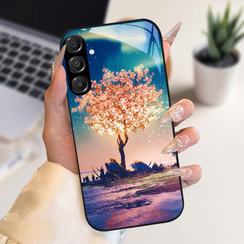 Модный Чехол Для Samsung A55 A56 Чехол A25 A26 Закаленное Стекло Чехол Для Телефона Для Galaxy A15 A35 A36 Жесткий PC Стекло Защитный Fundas