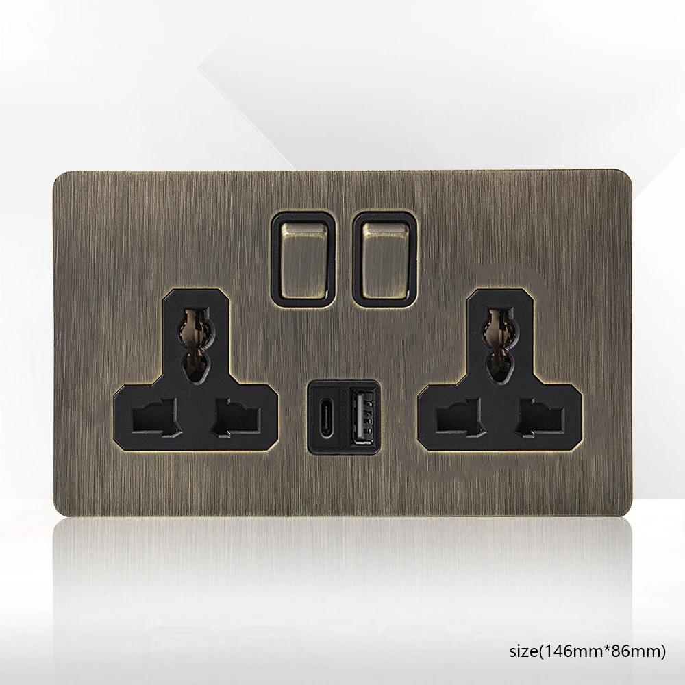 Ретро ЕС FR металлическая панель настенный выключатель света розетка вилка, бронзовая антикварная нержавеющая сталь немецкая розетка 16А с зарядкой USB