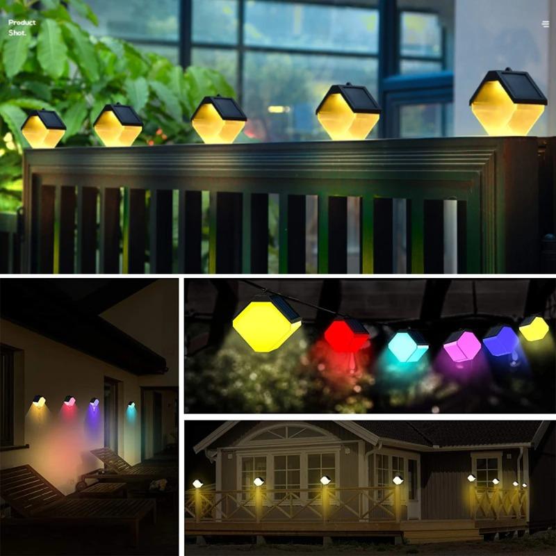Solar Fence Lights Warm/RGB Color Changing Solar Wall Light Outdoor Waterproof LED Solar Decorative Lighting for Step Backyard