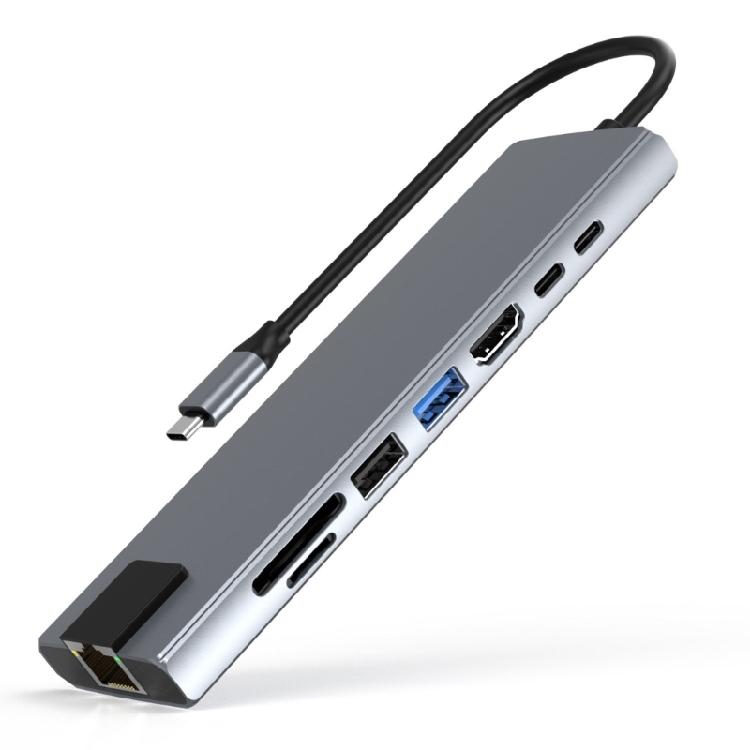 Профессиональная USB-C док-станция 8 портов Расширение HDTV USB3.0 USB2.0 PD100W Ri45 Док-станция для аксессуаров ПК и ноутбуков