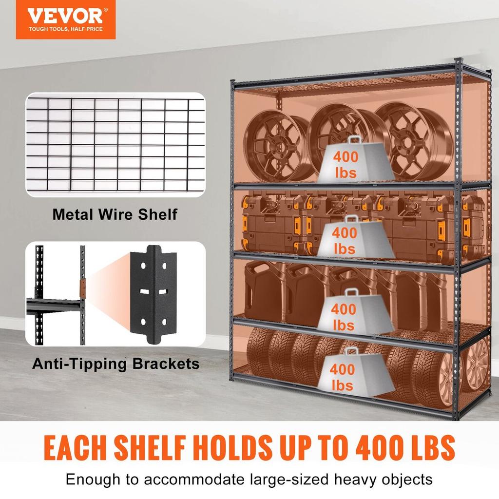 Storage Shelving Unit, 5-Tier Adjustable, 2000 lbs Capacity, Heavy Duty Garage Shelves Metal Organizer Wire Rack, Black, 60" L x 24" W x 78" H for