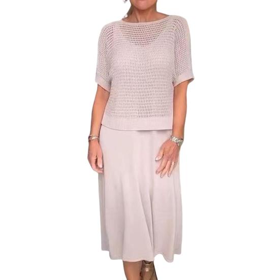 Женский комплект из 2 шт./компл., вязаный топ с коротким рукавом и круглым вырезом, топ с V-образным вырезом