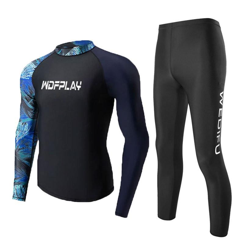 Mens UV Protection Rash Guard Set Long Sleeve Top Pants Quick Dry Wetsuit Surfing Diving Swimming
