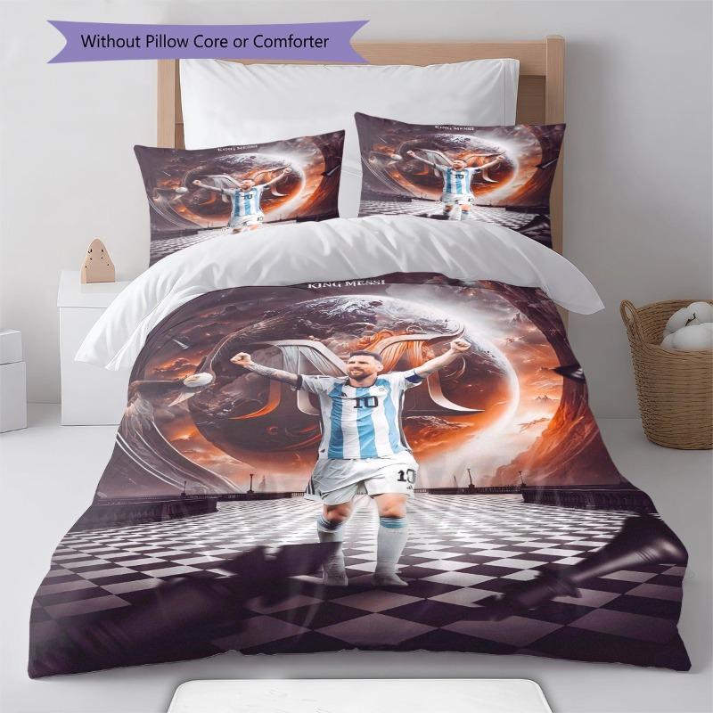 Messi Argentina Football Star Cosmic Art Print 3‑Pieces Duvet Cover Set Soccer Sports Bedding Set Bedroom Home Decor Without Pillow Core Comforter