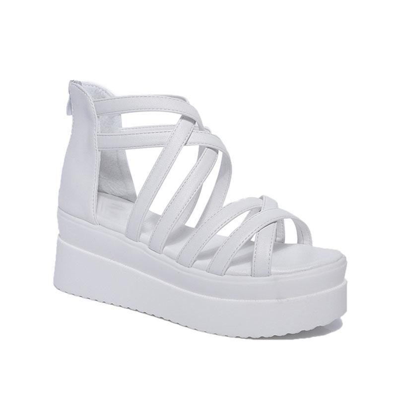 Summer Women Sandals Sponge Base Platform Height Roman Sandals White Sandalia