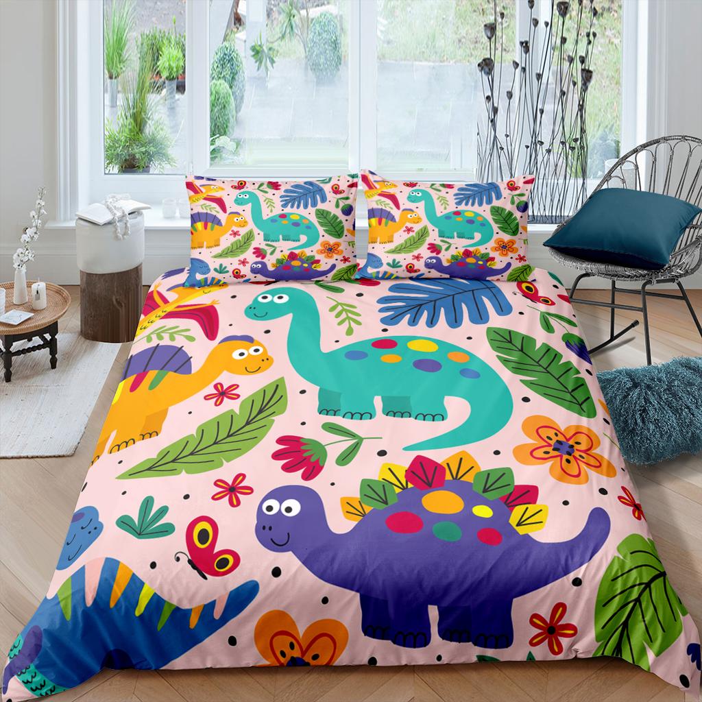 Cartoon Dinosaur Duvet Cover King Queen Kids Jurassic World Stegosaurus Tyrannosaurus Bedding Set 2/3pcs Polyester Quilt Cover