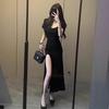 2025 Temperamental French Style Slimming Summer Slit Dress - Women's Sexy Short Sleeve Design
