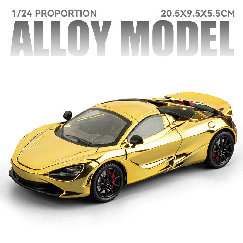 1/24 McLaren 720S Версия с гальваническим покрытием Сплав Модель гоночного автомобиля для трека Металлическая литая модель спортивного автомобиля Модель автомобиля Звук и свет Детская игрушка Подарок