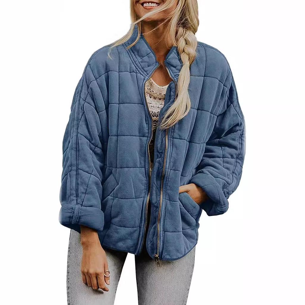 Women's Causal Lightweight Quilted Jackets Long Sleeve Oversized Warm Winter Zip Up Coat with Pockets
