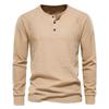 Men's Round Neck Button Long Sleeve Shirt Men's Casual Fashion Solid Color Shirt