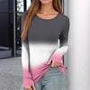 Women's  And Winter Slim Bottom T-shirt Fashion Casual Gradient Printing Round Neck Pullover Long Sleeve Top