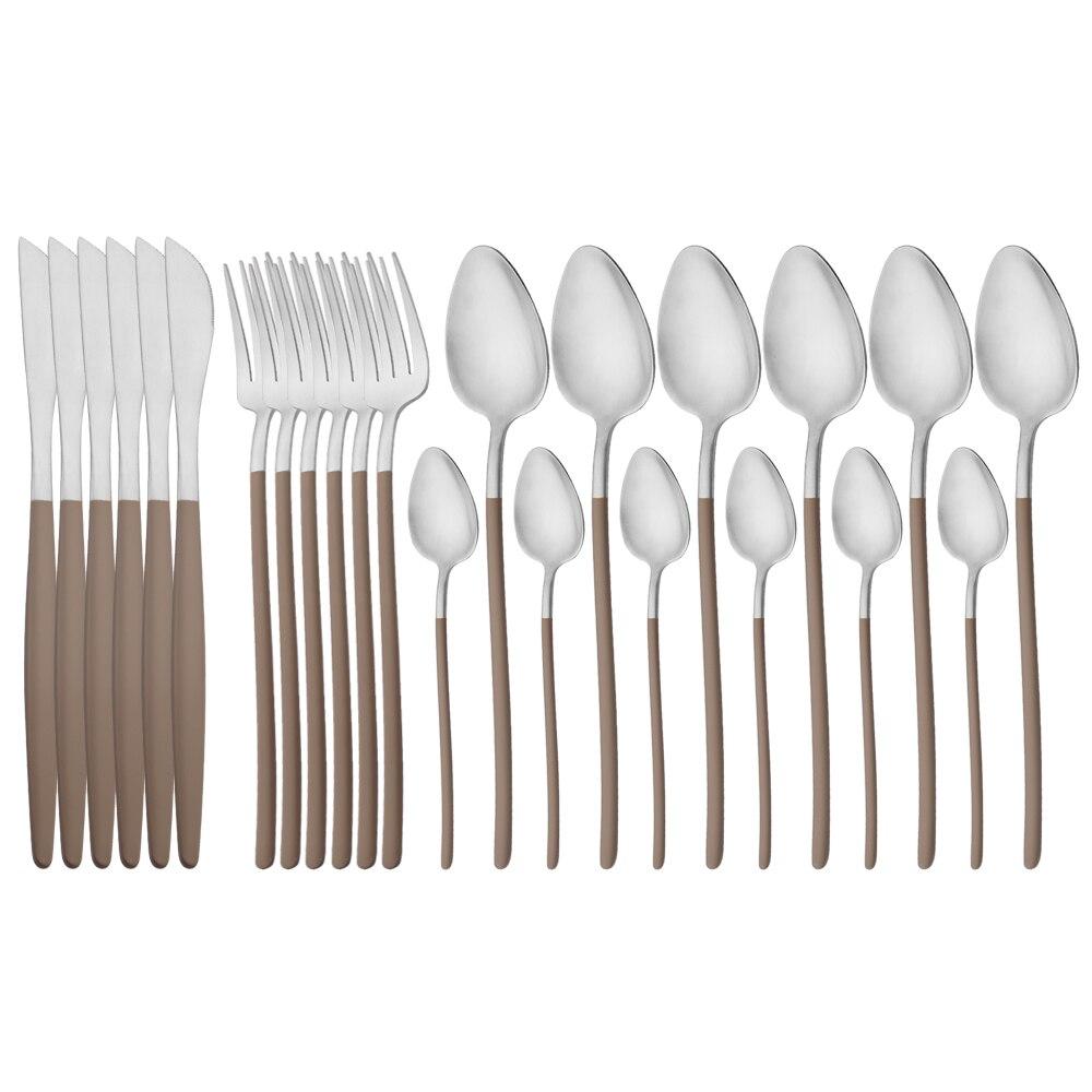 24Pcs Tableware Set for 6 Pink Matte 304 Stainless Steel Dinnerware Set Gold Dinner Cutlery Spoon Fork Knife Western Flatware