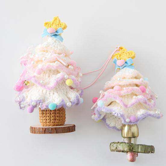 Knitted Christmas Tree Ornament Colorful Multi-Layered Crochet Christmas Tree Decoration with Bell And Star Top for Holiday Home Decor