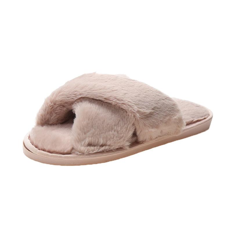 Большие размеры, женские тапочки Cross Hairy, осенне-зимние новые домашние тапочки с плоской подошвой для дома