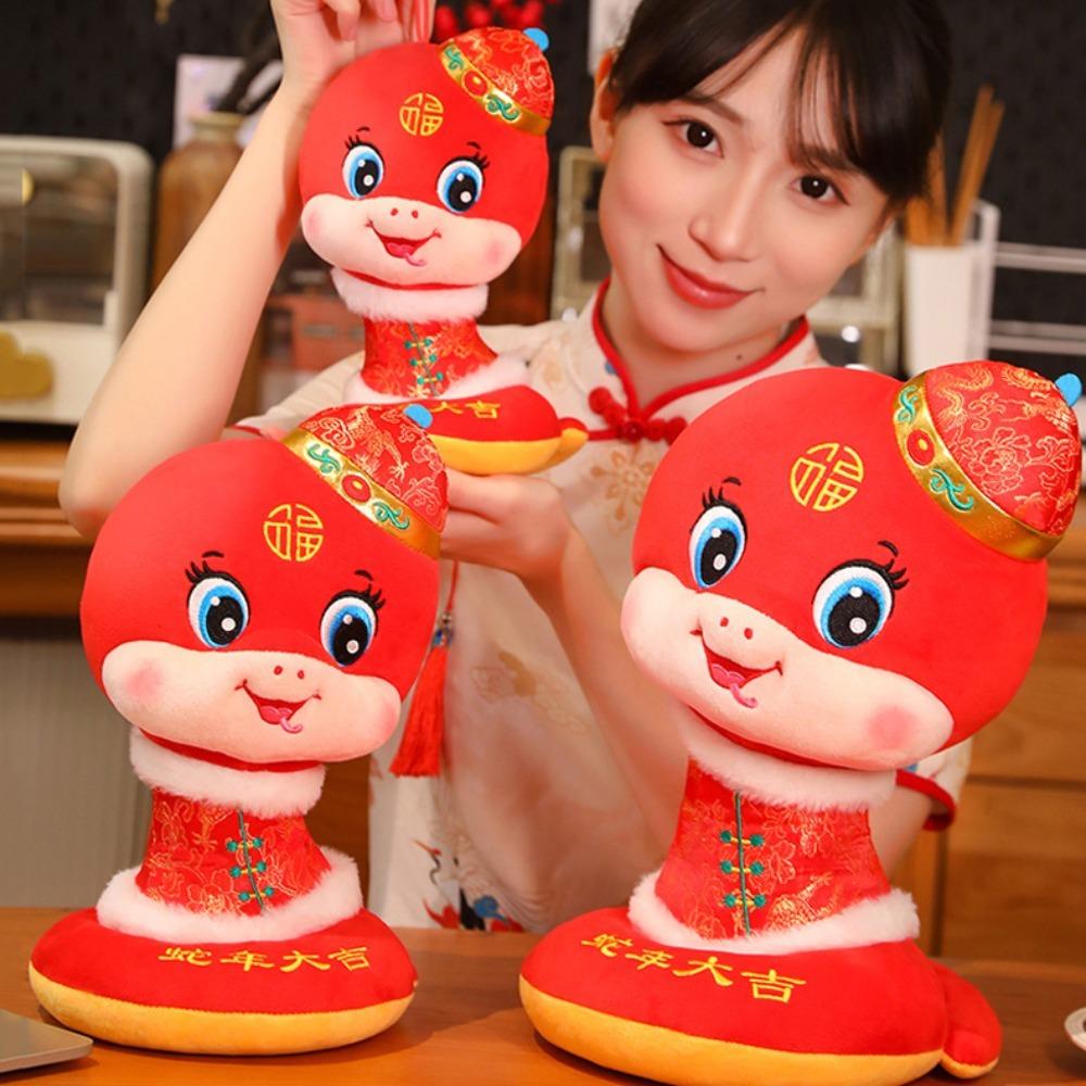 Плюшевая игрушка-талисман года змеи, милая кукла-змея, приносящая удачу, плюшевые игрушки, кукла-змея китайского зодиака, домашний декор