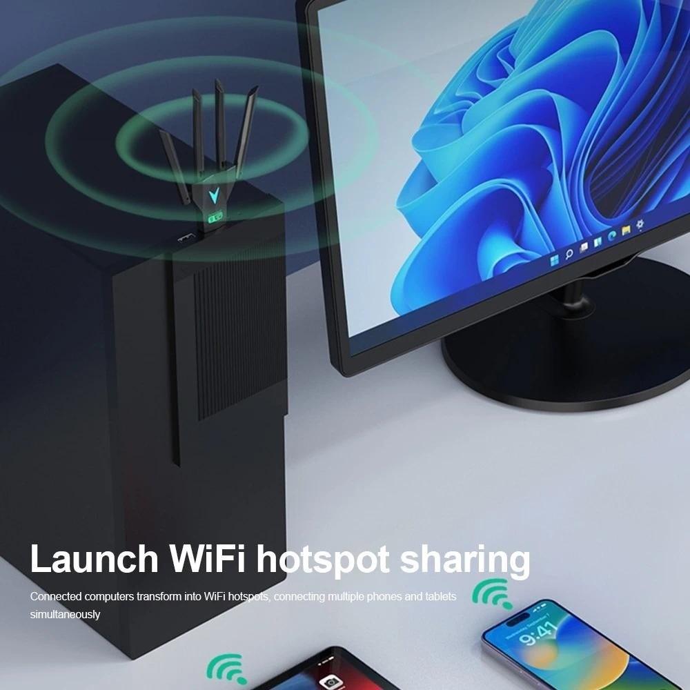 Dual Band 2.4G/5Ghz 1300Mbps WiFi Dongle 4 Antenna Design Wireless Network Card  Home Use