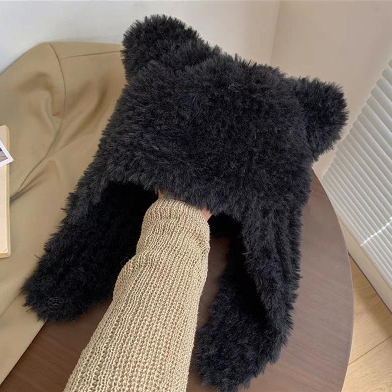 Милая шапка-медведь женская осенне-зимняя универсальная теплая меховая плюшевая защитная шапка для ушей холодная пушистая шапка Lei Feng