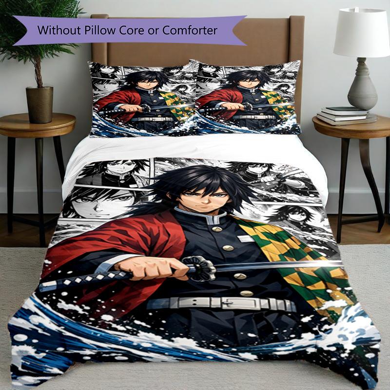 3pcs Duvet Cover Set (1*Duvet Cover + 2*Pillowcase, Without Core), Demon Slayer Print Bedding Set, Bedroom Decor, All‑Season, Birthday Gift