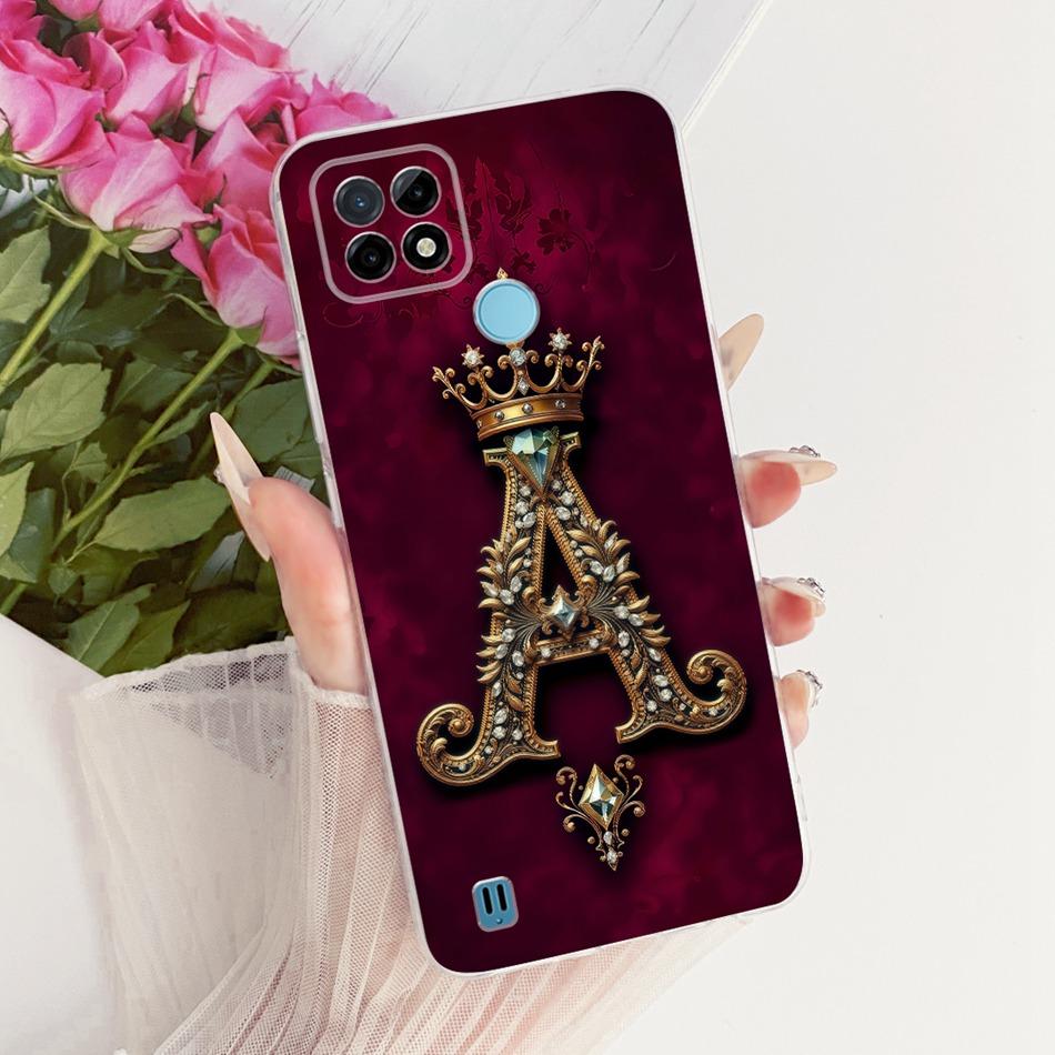 For Realme C21Y C25Y C21 Royal Crown Initial Letter Couple Phone Case For Realme C21 C 21Y C25Y Soft Silicone TPU Bumpers