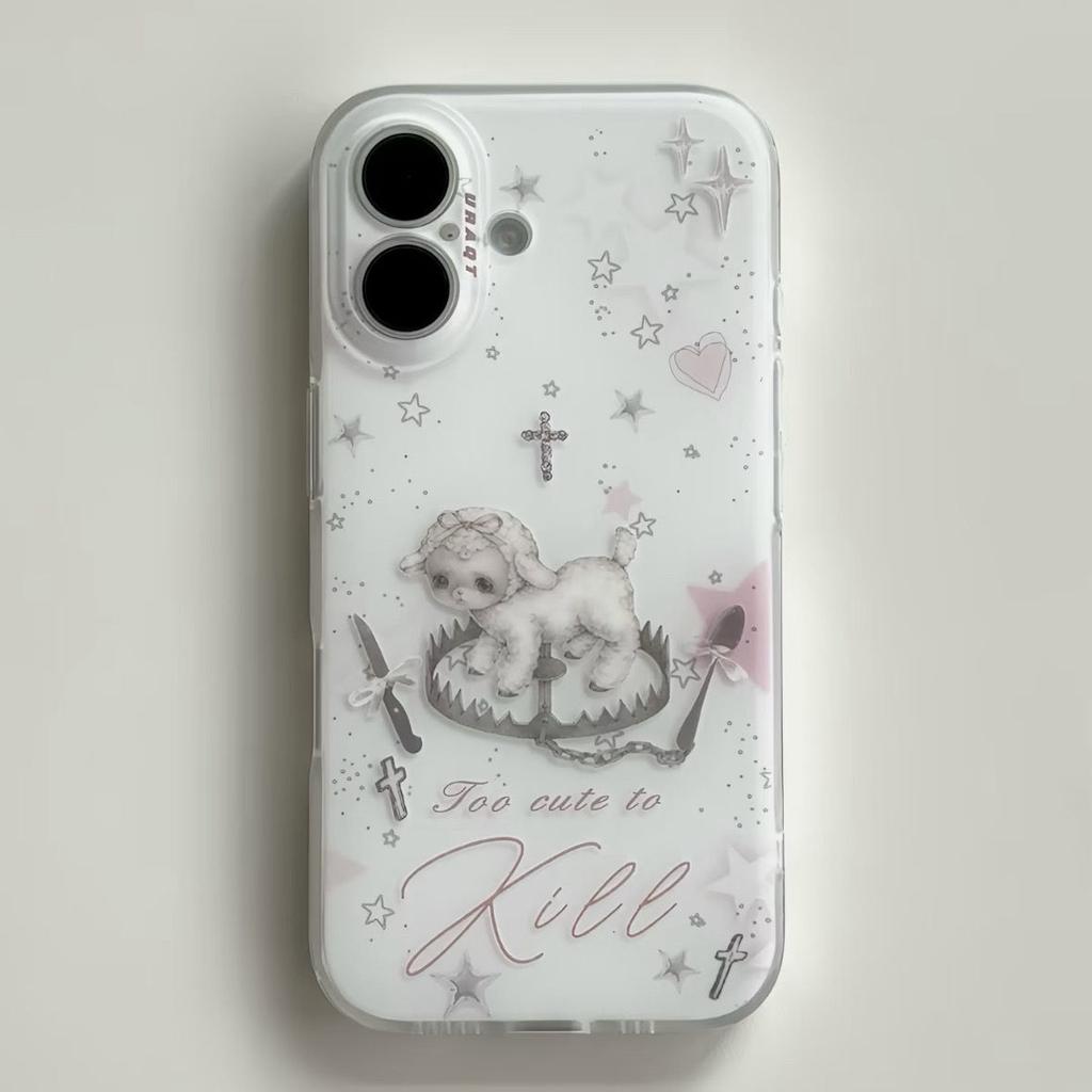 Y2k Япония Корейский INS Стиль Креативный Милый Серый Барашек Чехол Для Телефона Для iPhone 16 15 14 11 Pro Max XR Plus Противоударный Счастливый Чехол