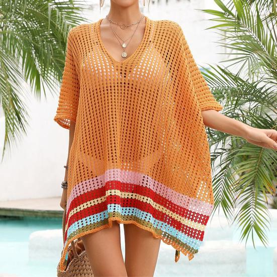 Женская накидка-бикини с V-образным вырезом, рукавами реглан, ажурная, пляжное платье, разрез сбоку