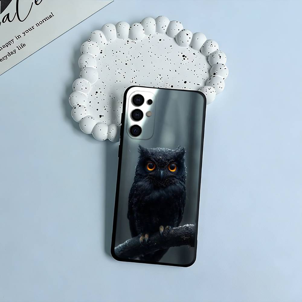 Cute owl pattern Soft Silicone Case for Samsung S25, S24, S21, S22, S23, S30, Ultra, S20, Plus, FE, Lite-Black